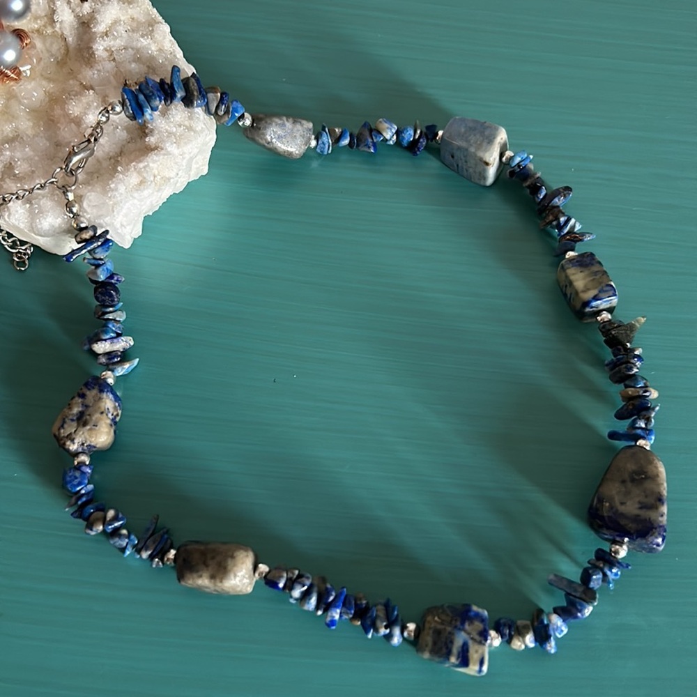 Lapis Chip and Bead Necklace - Blue Stone Jewelry - Picture 6 of 8